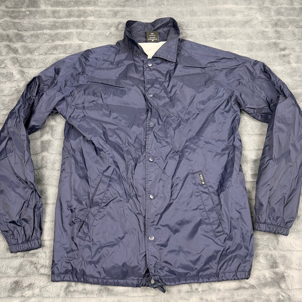 HUF Worldwide Mens Navy Blue Nylon Snap Front Coaches Jacket Size M 14648